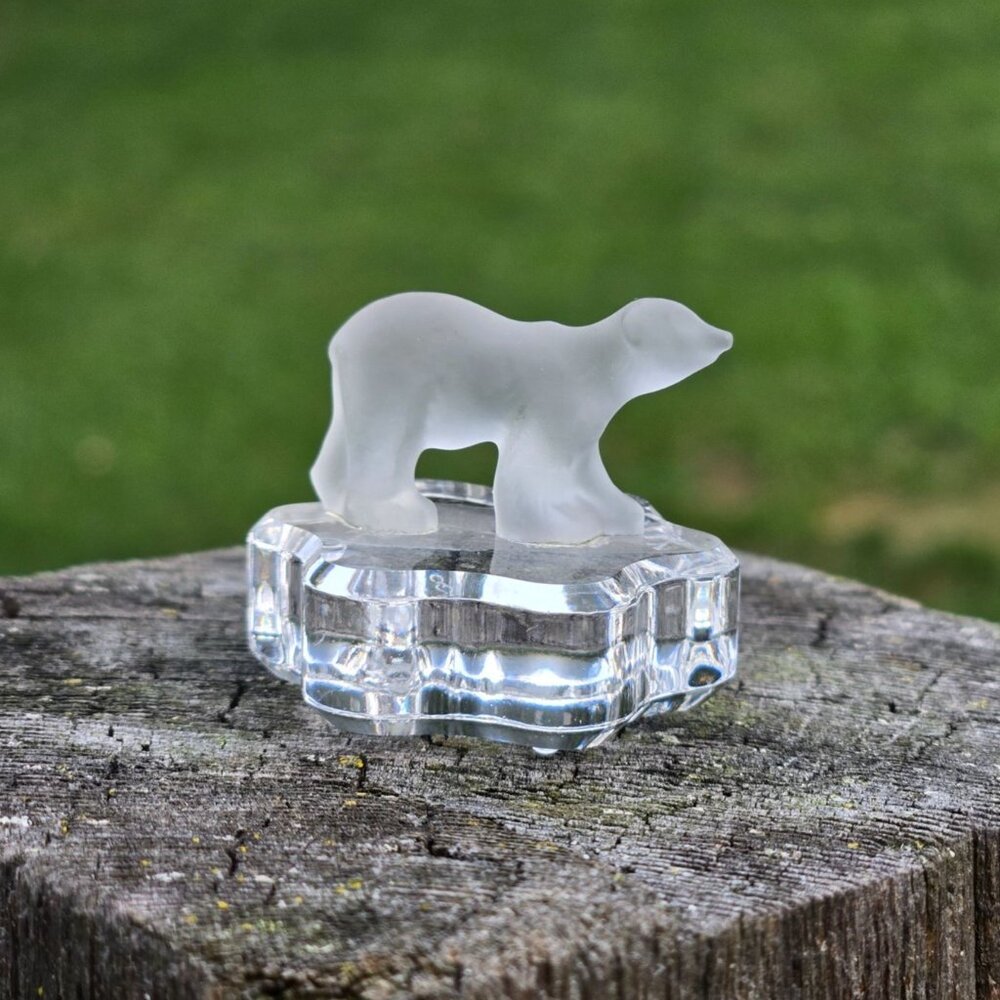 Vintage Swarovski Frosted Polar Bear On Ice Crystal Figurine Ebeling & Reuss 1"